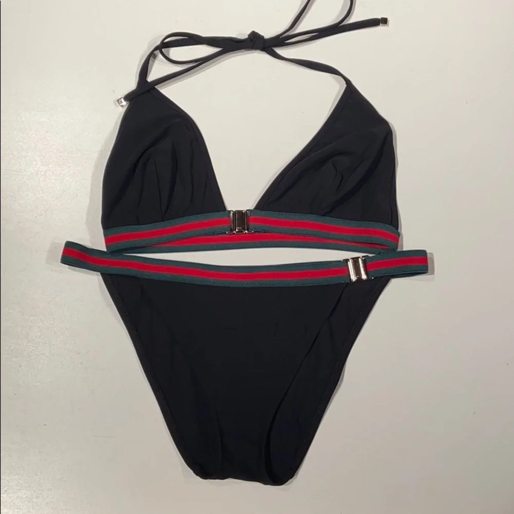Gucci Black Bikini with Red and Green Stripe
